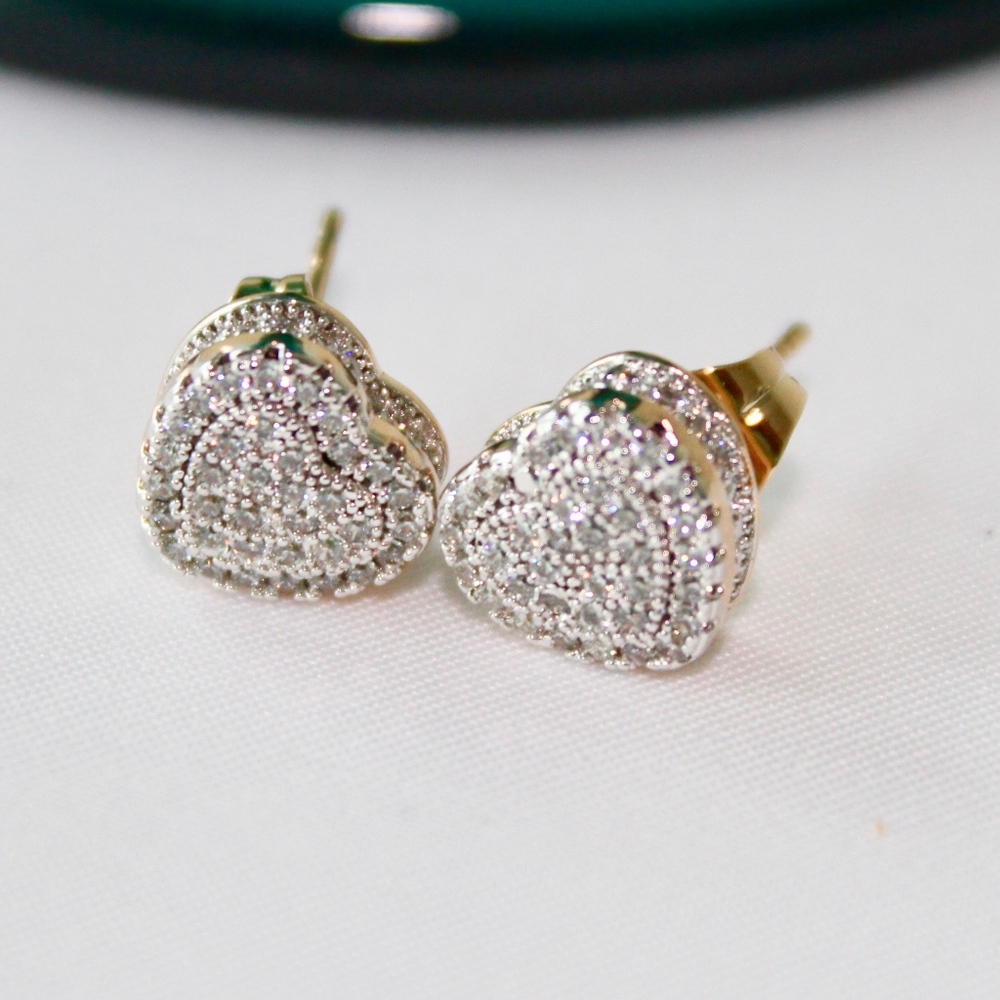 Heart Shaped Clear Rhinstone Gold Plated Studs